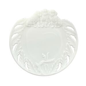 1890s Antique Milk Glass Puppies Dog & Squirrel Reticulated Dish Tray Plate 7.5”